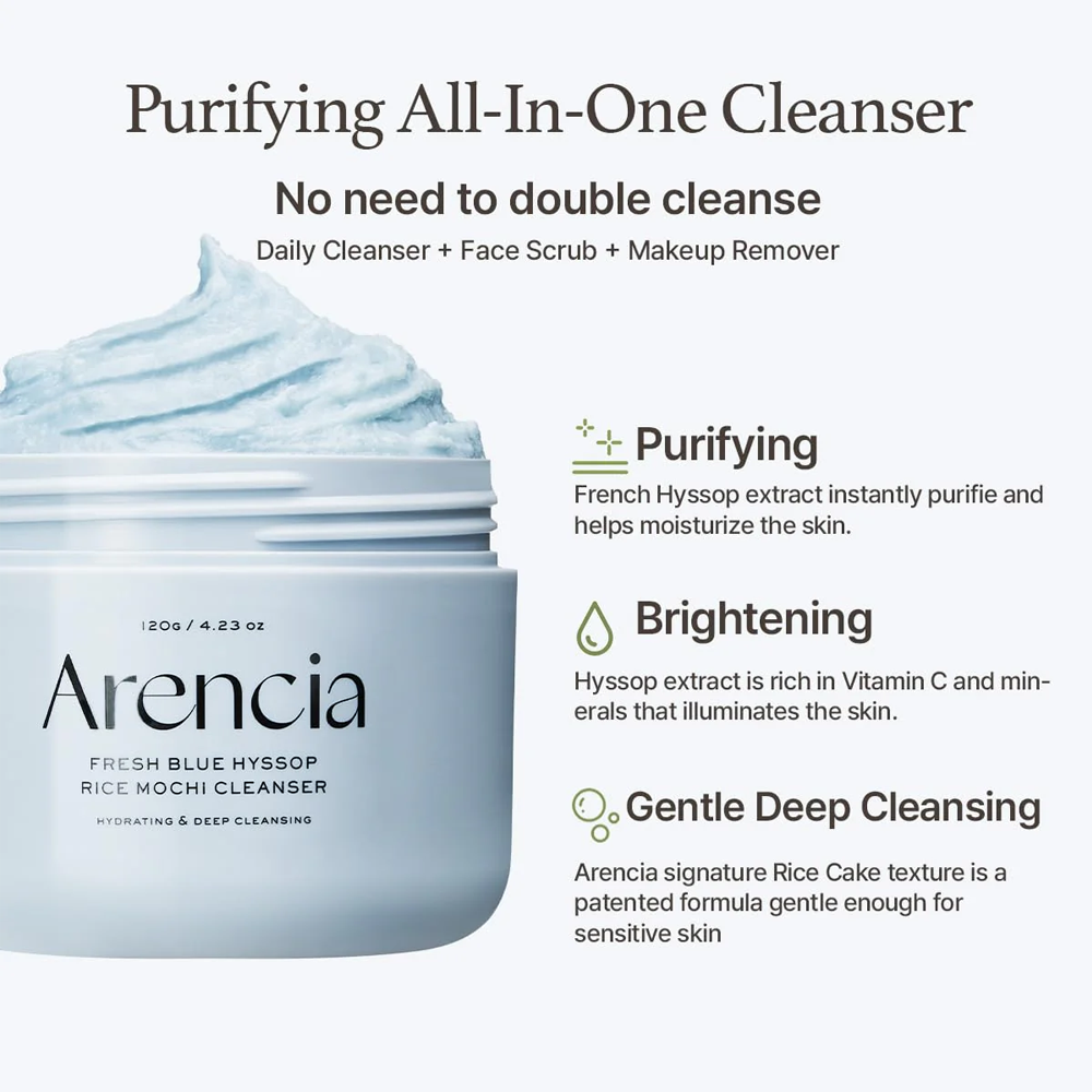 Arencia Fresh Blue Hyssop Rice Mochi Cleanser 120g / 4.23oz