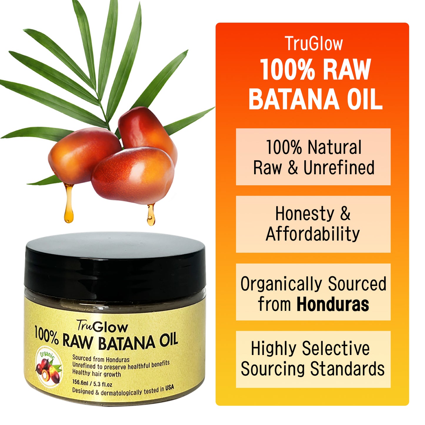 TruGlow 100% Raw Batana Oil - Pure Unrefined Hair & Scalp Treatment for Growth, Repair & Moisture
