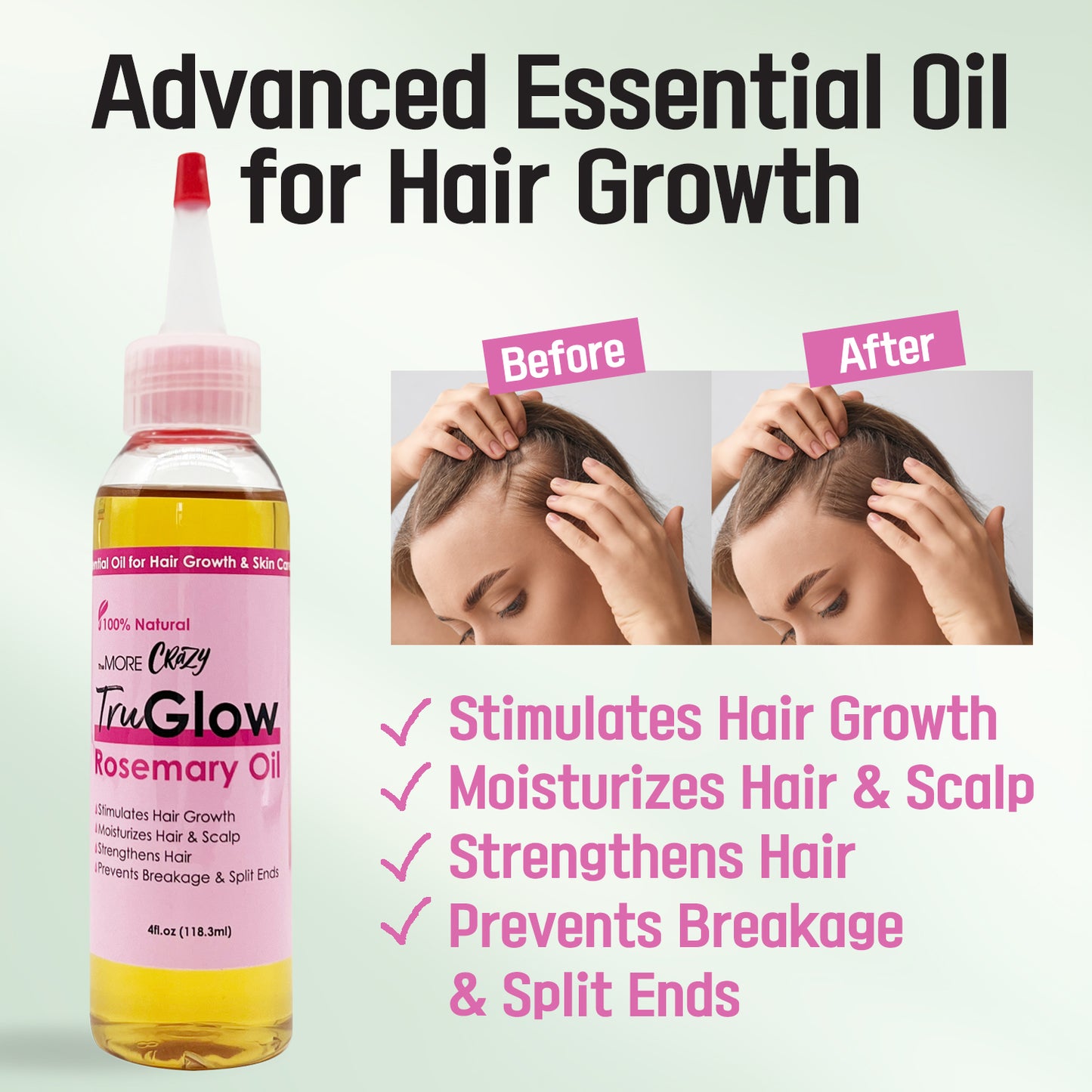 TruGlow 100% Pure Hair Growth Oil 4oz