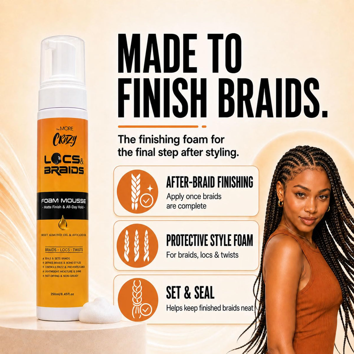 TheMore Crazy Locs & Braids Foam Mousse 8.45 fl oz /250 mL